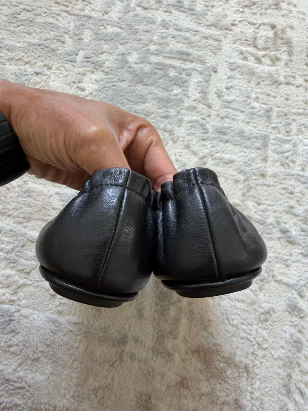 Tory Burch Black Leather Logo Ballet Flats